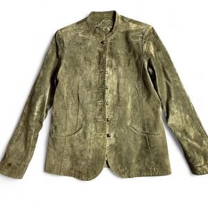 vintage olive green suede leather jacket womens sz 6 (S/M)western festival coat